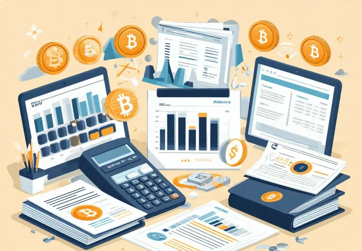 Illustration of Austrian capital gains tax updates with charts, calculators, and digital tax reports.
